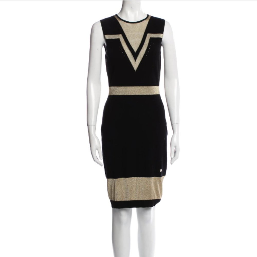 Versace Collection Black Gold Colorblock Pattern Knee-Length Dress M 44